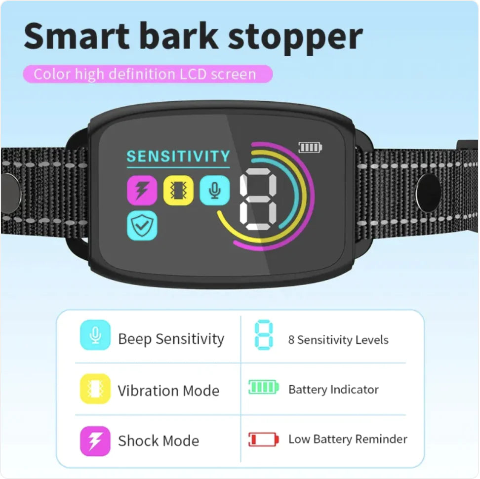 Smart Automatic Anti-Barking Dog Collar, Rechargeable, Waterproof, with HD Display